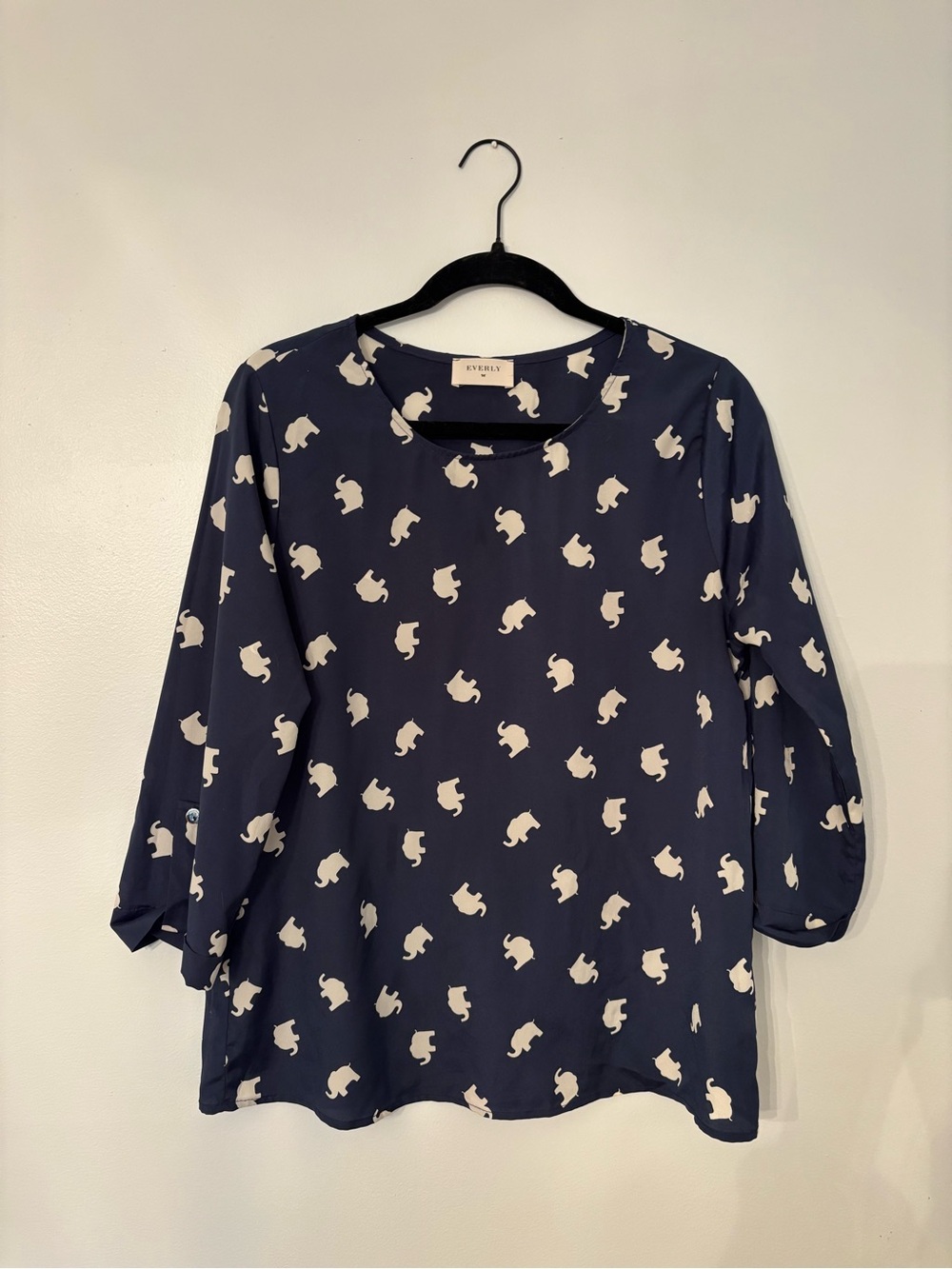 Everly Navy Tunic with Cream Elephant Print